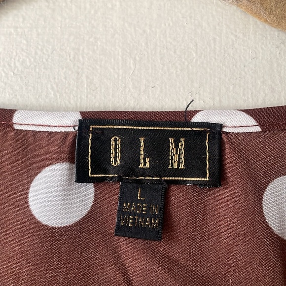 Vintage OLM brown white polka dot cap sleeve button blouse - Picture 2 of 5